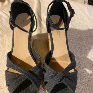 Blue Denim Wedge Sandals Womens Size 10